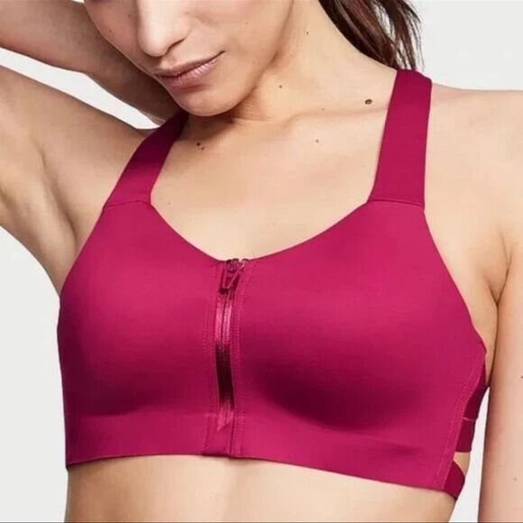 Victorias Secret Knockout Max Support Strappy Front Close Sport Bra-Burgundy-NWT - Picture 1 of 9